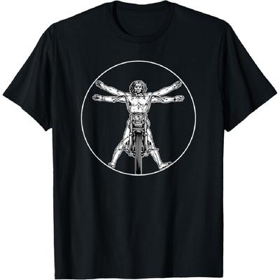 Leonardo Da Vinci the Vitruvian Man On His Cool Motorcycle T-Shirt