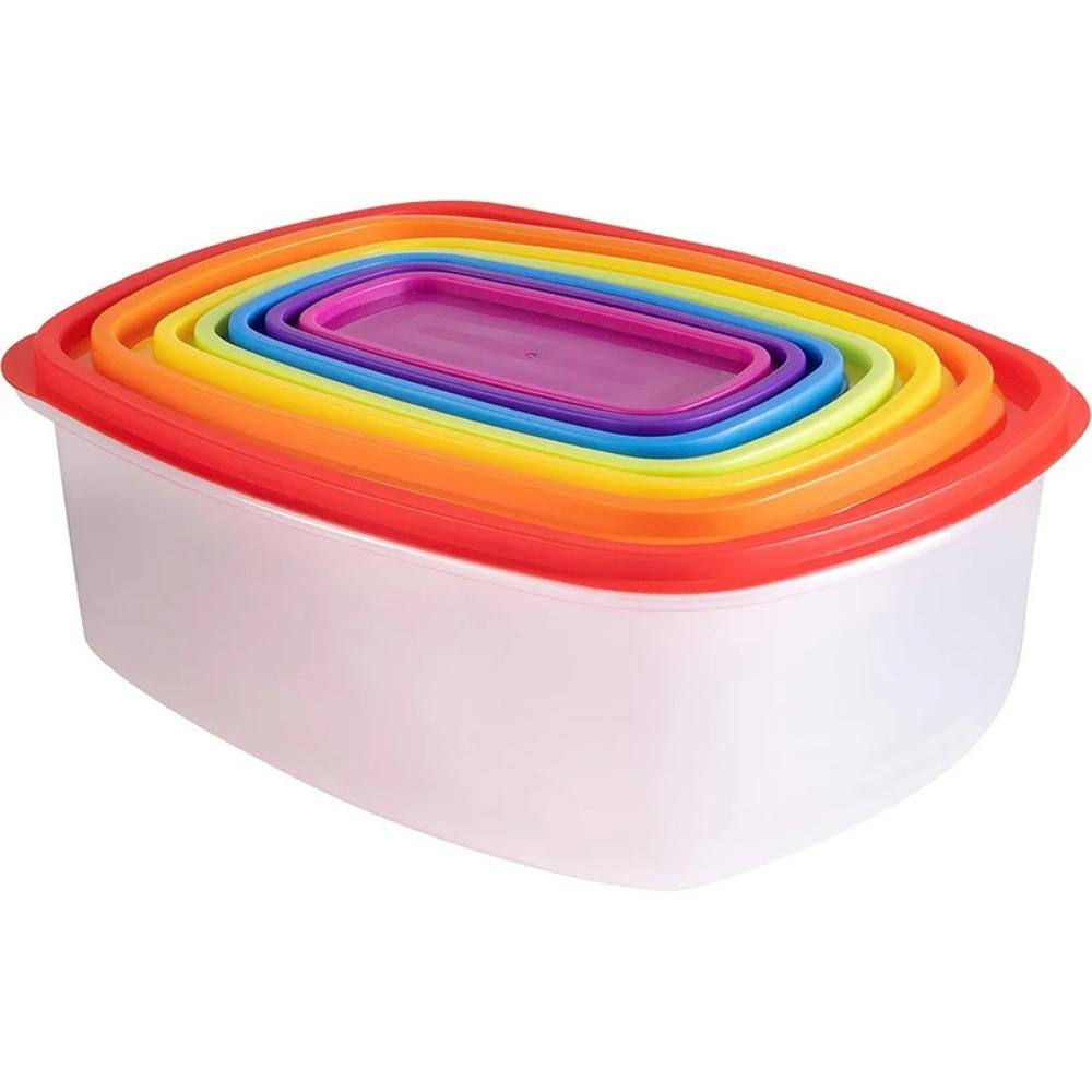 7Pcs Plastic Freshing Box Rainbow Food Sealed Box Reusable Sealed Food Container  Kitchen Picnic Use