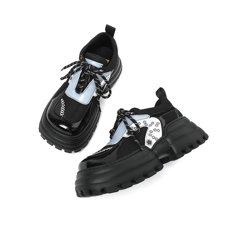 Retro Japanese Style Platform Leather Shoes for Women Chunky Sole Square Toe Casual Sports Doll Shoes