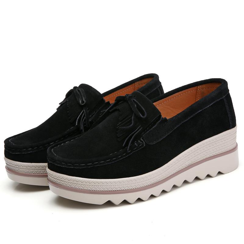 Women's Shoes Large Size Wedge Shoes Bottom Leather Casual Korean Style Heightening Women's Shoes