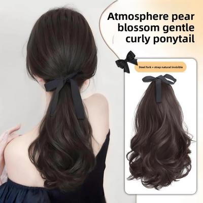 Parrucca Corta con Coda Bassa da Donna Elastici Realistici Treccine Clip Pigra Coda Alta Pezzo di Capelli Finti Fibra Asiatica Coda