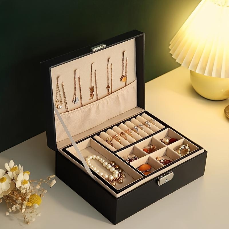Schmuck-Organizer-Box im Vintage-Stil mit Doppelschicht aus Kunstleder mit Schloss - Geräumige Aufbewahrung für Ohrringe, Schmuckkästen