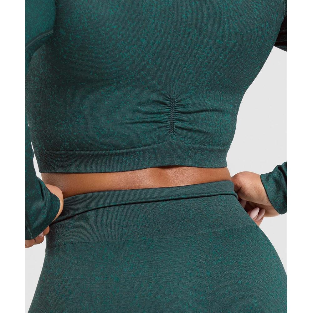 Gymshark Adapt Fleck Seamless Long Sleeve Crop Top Darkest Teal Functional Teal B2a1c Tbt3