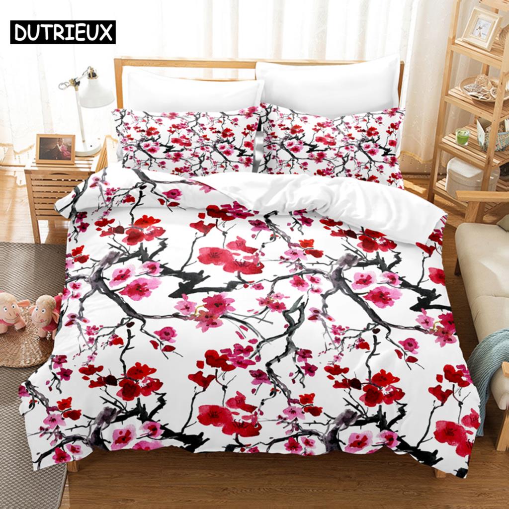 Floral Duvet Cover Sets Double Bed Scenic Quilt Cover Single Bed Queen Bedding Set With Pillowcase 220X240Cm 3Pcs 2Pcs Polyester