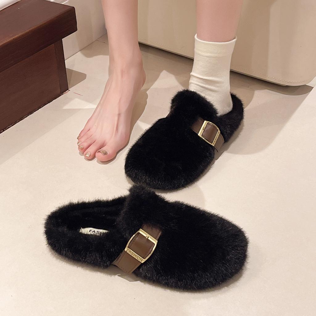 Flauschige Hausschuhe mit weicher Sohle für Damen 2025 Herbst und Winter Samt Baumwollschuhe, Slipper, Beanie-Schuhe, Baumwoll-Slipper und Halbschuhe für vor