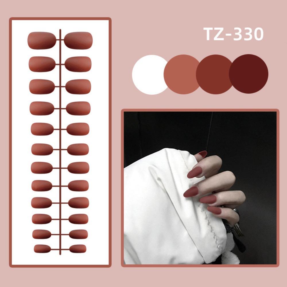 Detachable Solid Color Fake Nails Wearable Press-on Nails Short Round Head False Nails  Women