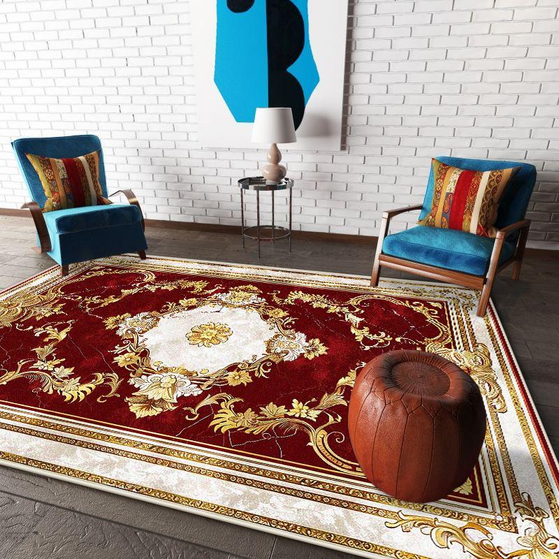 

Modern Luxury Red Carpet Golden Border Antiskid Large Living Room Rug Soft Sofa Table Mat Lounge Cloakroom Carpets Easy Clean 60x90cm