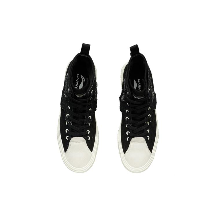 Li Ning CF Wear resistant And Lightweight High top Skateboard Shoes Men's Black White AGCR319-2