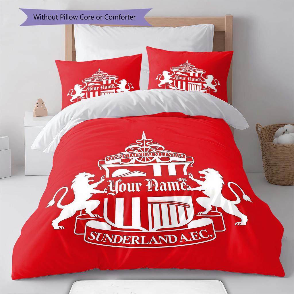 Sunderland Association Football Club Custom Name Pattern Bedding Quilt Set Quilt Cover Pillowcase Home Birthday Gift(1 * duvet cover + 2 * pillowcase,