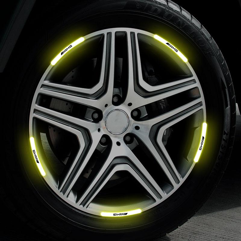 Car Wheel Hub Reflective Sticker Tire Rim Reflective Strips For Mercedes Benz AMG W212 W205 W246 W177 W176 W213 GLC GLE GLS ML Welcome Laser Lamp