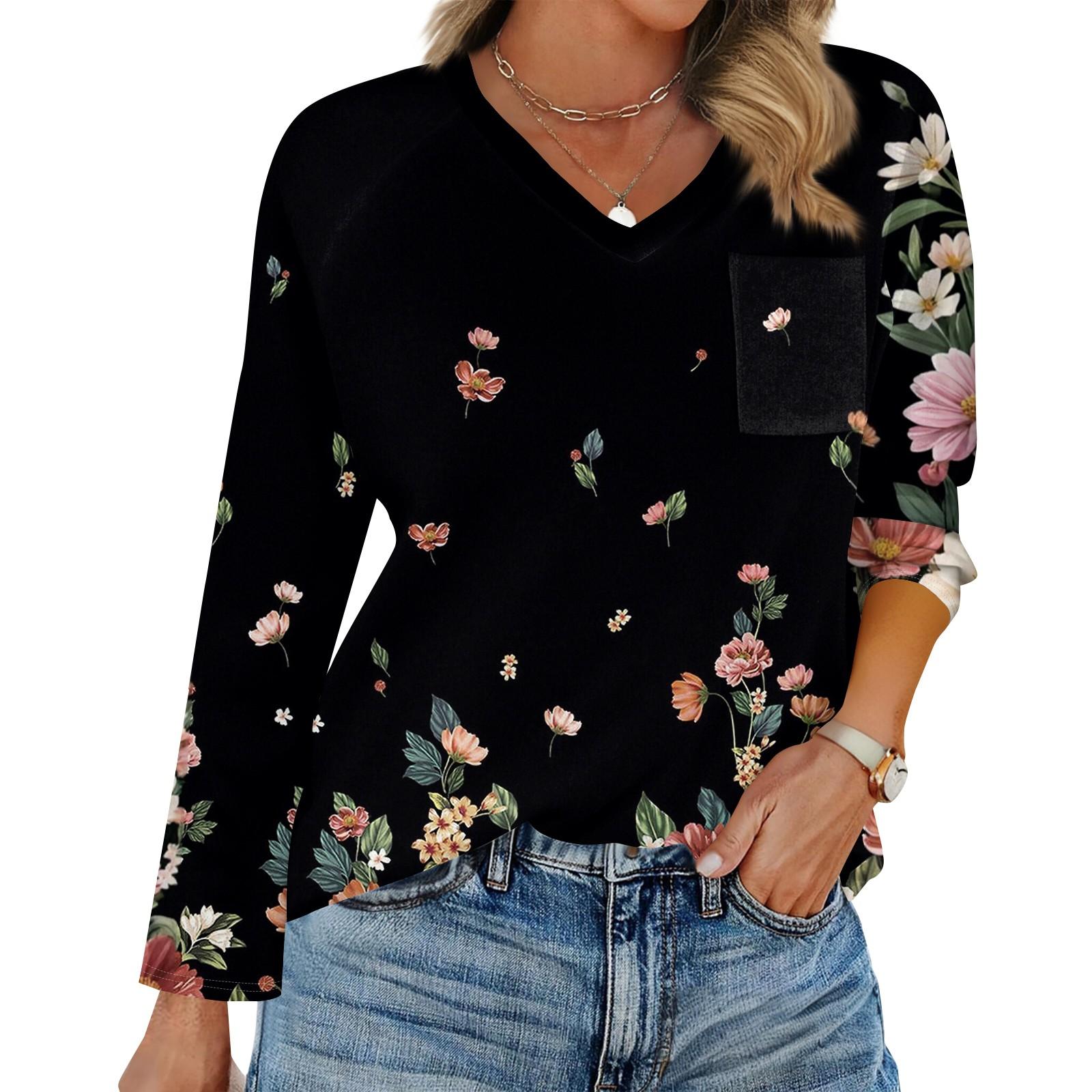 

Жіноча футболка реглан з довгим рукавом, V-подібним вирізом, поєднана однотонна повсякденна кофта, пуловер, V-подібний виріз, кишеня, базова сорочка XXL чорний