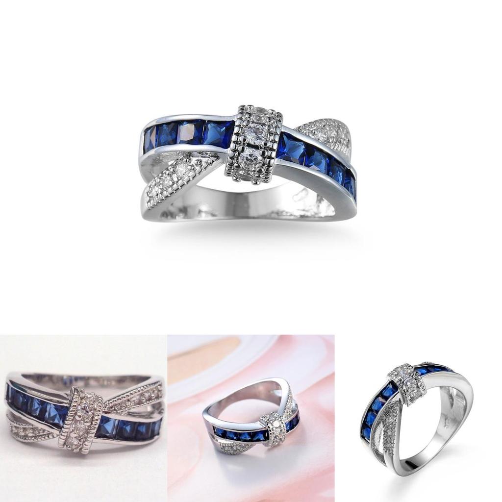 Bague Géométrique en Cuivre avec un Superbe Design de Croix en Zircon de Plusieurs Couleurs Élégantes