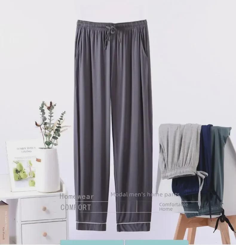 Pantaloni de pijama modal ocazional pentru bărbați – pantaloni largi, subțiri pentru acasă pentru ținute de interior/exterior