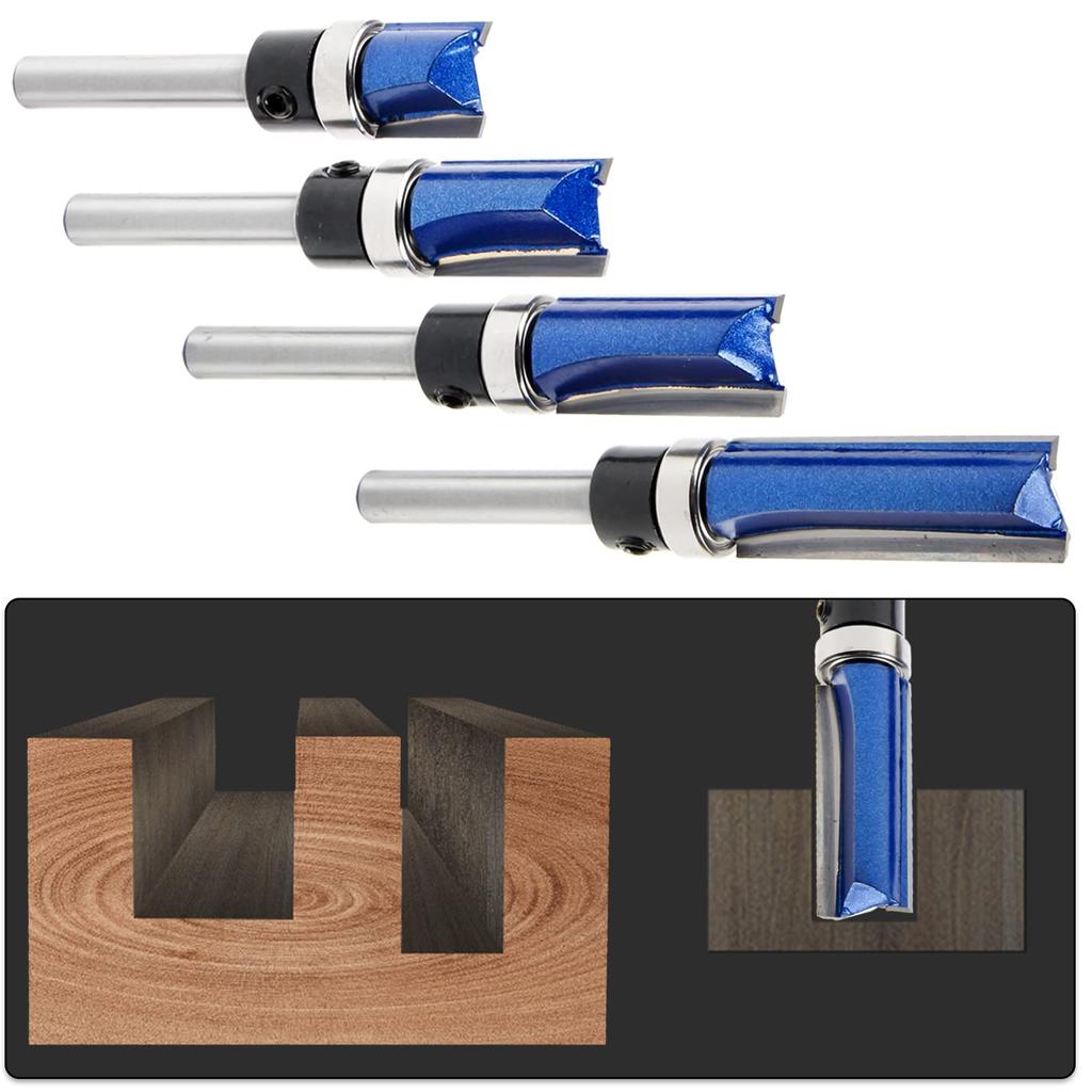 Shineyoo Trimmer Router 6mm Shaft Pack of Chamfer Bits with Straight Trimmer for Tenon and Decorative for Electric Trimmers and Woodworking Bits,