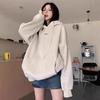 Women's Oversized White-Grey Fleece-Lined Cotton Hoodie: Retro American Style for Autumn-Winter