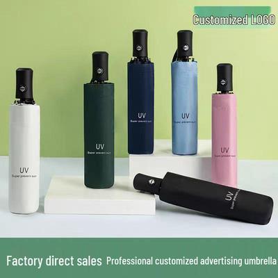 Women's Automatic UV Protection Three-Fold Umbrella with Custom Logo and Text Printing