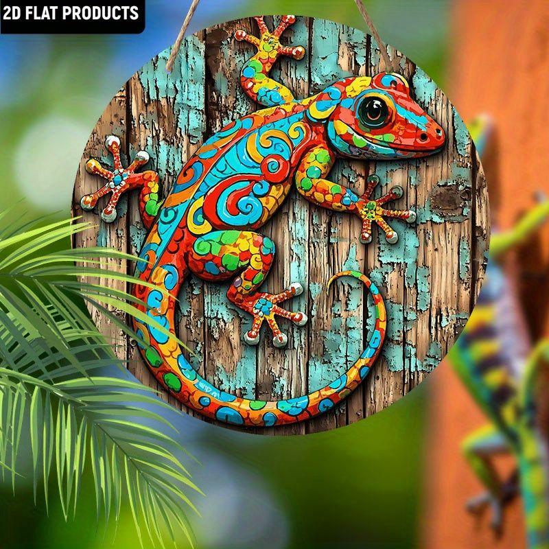 2D Flat Hanging Decorative Signs,interior Wall or Door Decoration,garden Decoration,the Pattern Is a Colored Lizard,a Housewarming Gift for Friends