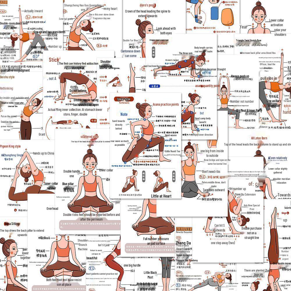 Waterproof Yoga Posture Stickers, 80 Sheets, for Dance Training & Body Shaping Wall or Desktop Decoration