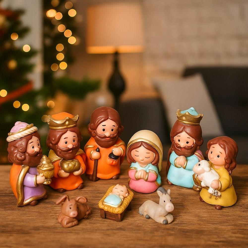 Miniature Nativity Figurine Cartoon Manger Group Catholic Christian Holy Family Sculpture  Bedroom