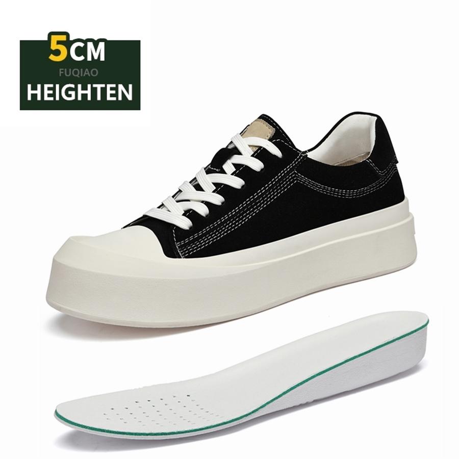 Fashion Men Cowhide Hidden Elevator Sneakers 5cm Height Increase Thick Sole Platform Anti-Collision Toe Soft Comfortable Casual Shoes