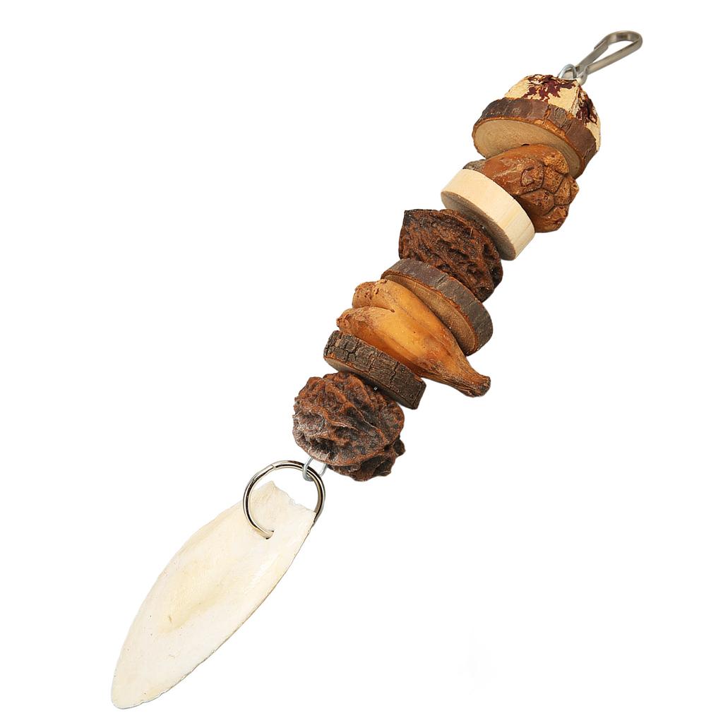 Bird Chew Toys Grinding Mouth Cuttlefish Bone Nuts Logs Hanging Parrot Chew Toy for Parrot Cage