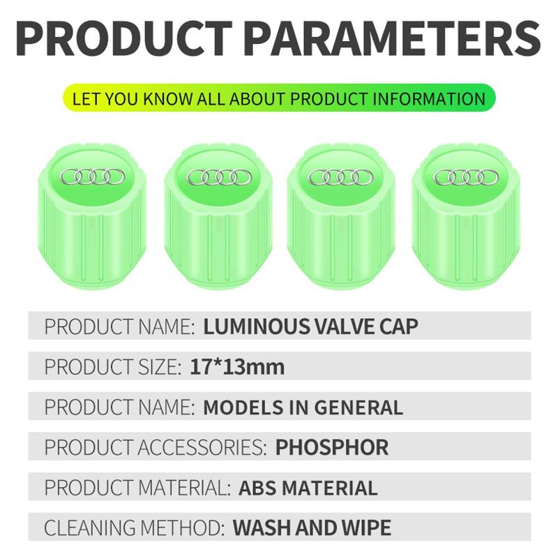 Luminous Car Tire Valve Caps Fluorescent Motorcycle Wheel Tyre for Audi C5 C6 C7 A4 B6 B8 B7 A6 A3 A5 Q3 Q5 Q7 8P S3 S5 S1 S4 S2 RS3 RS4 RS5 RS6 RS8