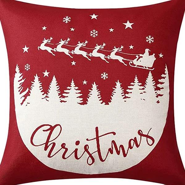 Christmas linen pillowcase, Santa Claus printed pillow, cushion cover, home living room decoration cushion cover