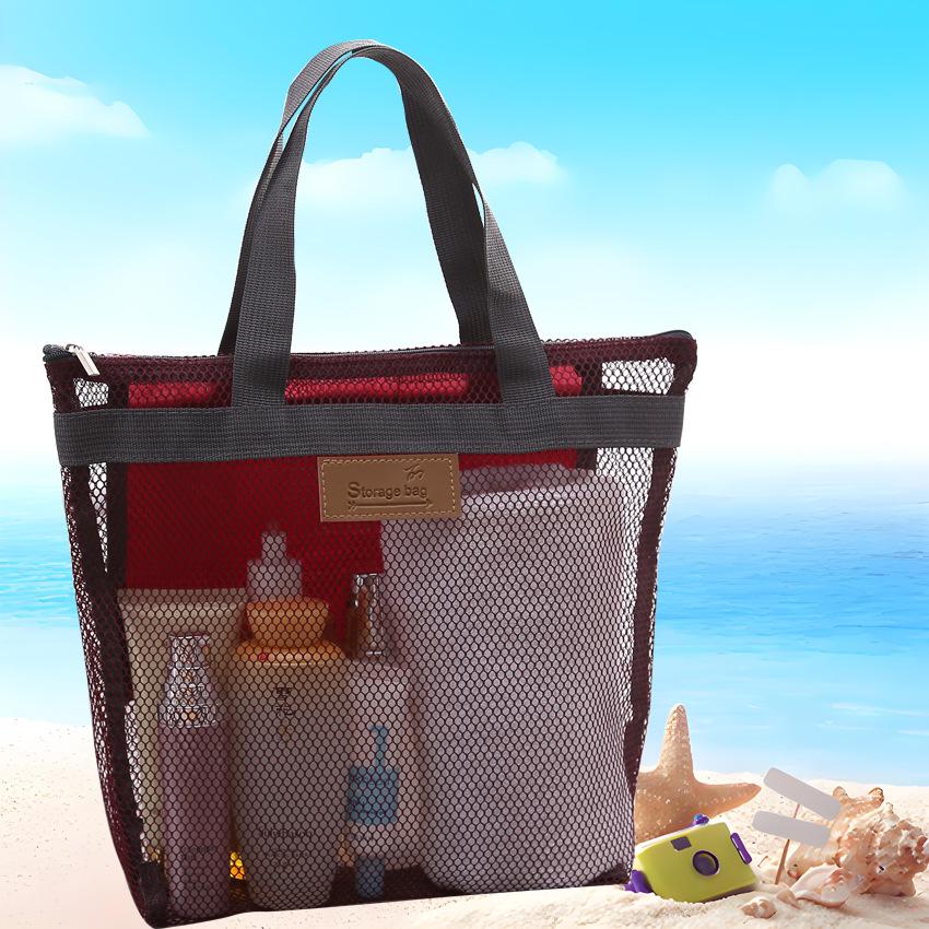 Zippered Multi-Pocket Mesh Beach, Makeup & Travel Toiletry Bag