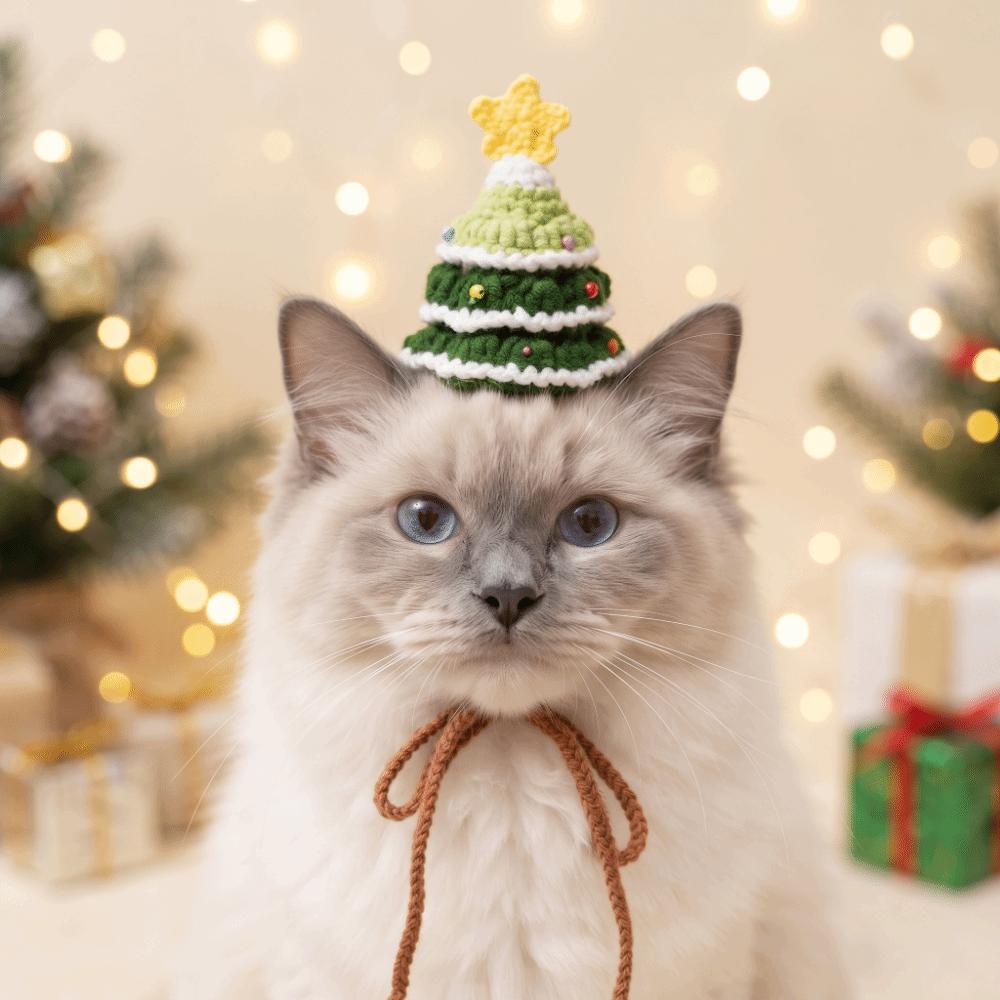Knitted Yarn Pet Tree Hat Soft Texture Knit Kitten Collar Christmas Cat Scarf Photoshoot