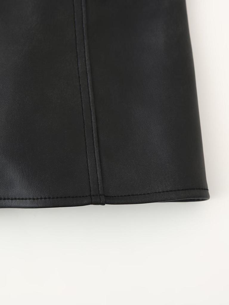 2024 European & American Style Faux Leather Slim Fit Women's Jacket with Zipper and Sexy Cami