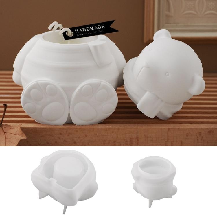 Bear Statue Resin Jar Mould with Lid Concrete Cement Silicone Mould for Epoxy Resin Candle Container Holiday Decoration