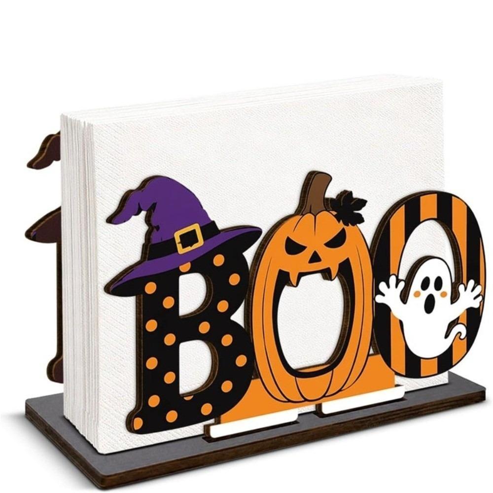 Wood Wooden Napkin Holder Ghost Pattern 2D Flat Tissue Holder Holiday Party