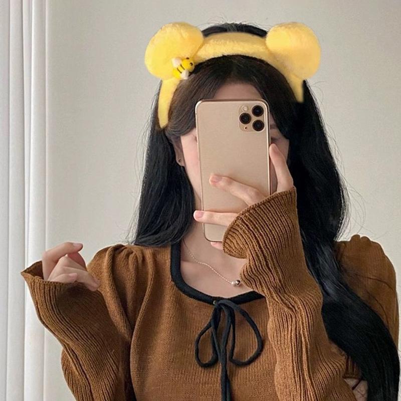 Urocza Opaska do Włosów z Pluszowymi Uszkami Misia Pszczółki Kobiety Dziewczęta Mycie Twarzy Piękne Opaski Zwierzęce Cosplay Obręcze Opaska Akcesoria do Włosów