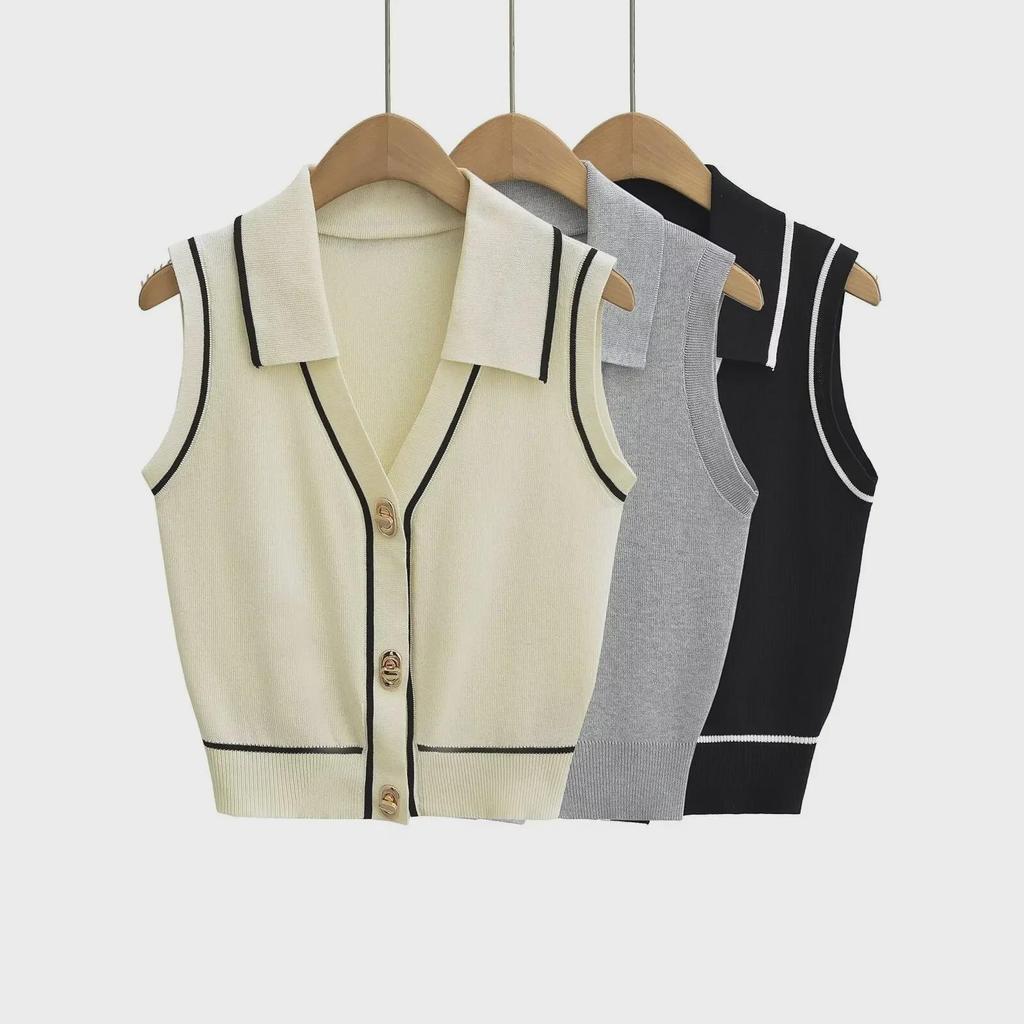2024 European-American Slim Fit Sleeveless Button Sweater