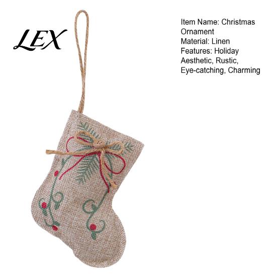 Linen Hanging Ornaments for Holiday Burlap Christmas Ornaments, Rustic Fabric Decoration, Tree Ball Stocking Farmhouse Star Shaped Vintage Pendant