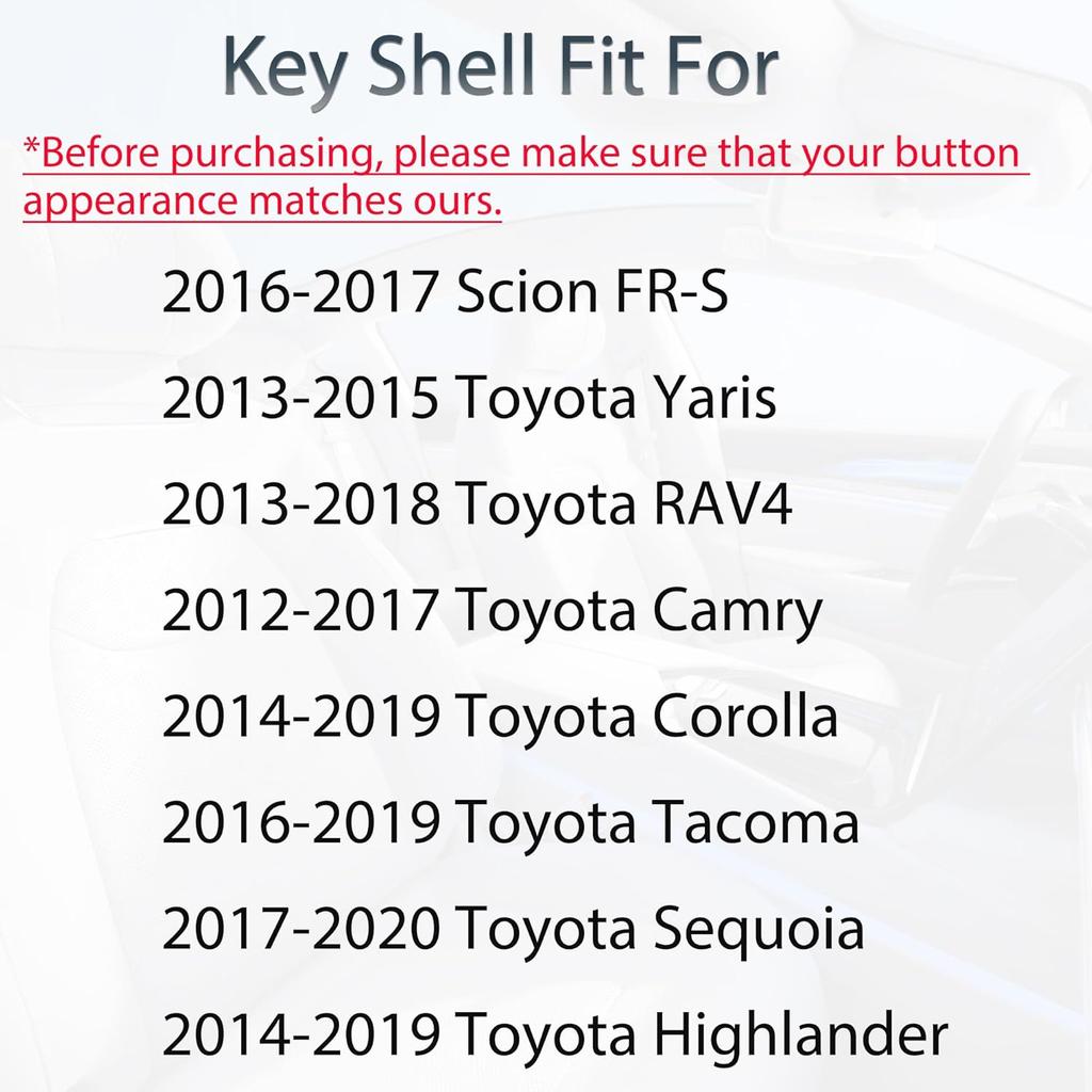 Key Fob Shell Case Replacement Fits For Toyota Camry Corolla RAV4 Highlander Tacoma Yaris Scion 2012 2013 2014 2015 2016 2017 2018  Keyless Entry