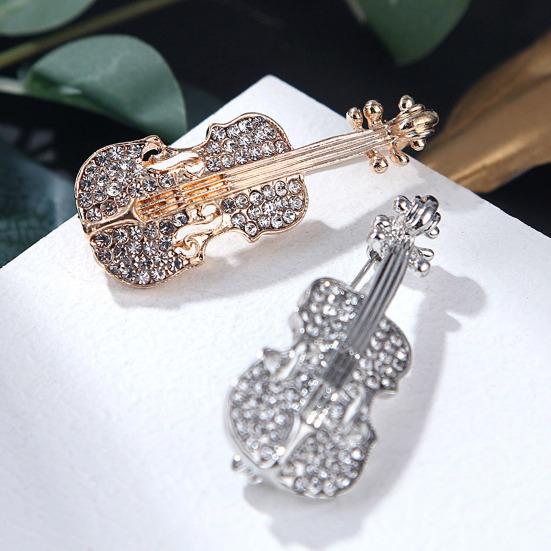 Brooch Pin Violin Rhinestones Jewelry Shiny Guitar Brooch Clothing Accessories