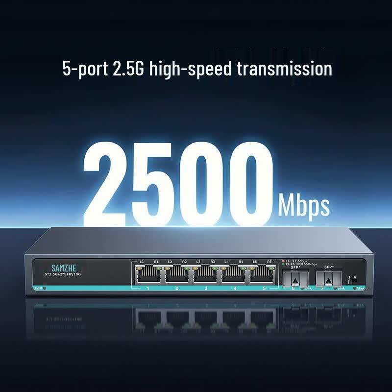 SAMZHE 5-Port 2.5G Network Switch with Dual 10G SFP