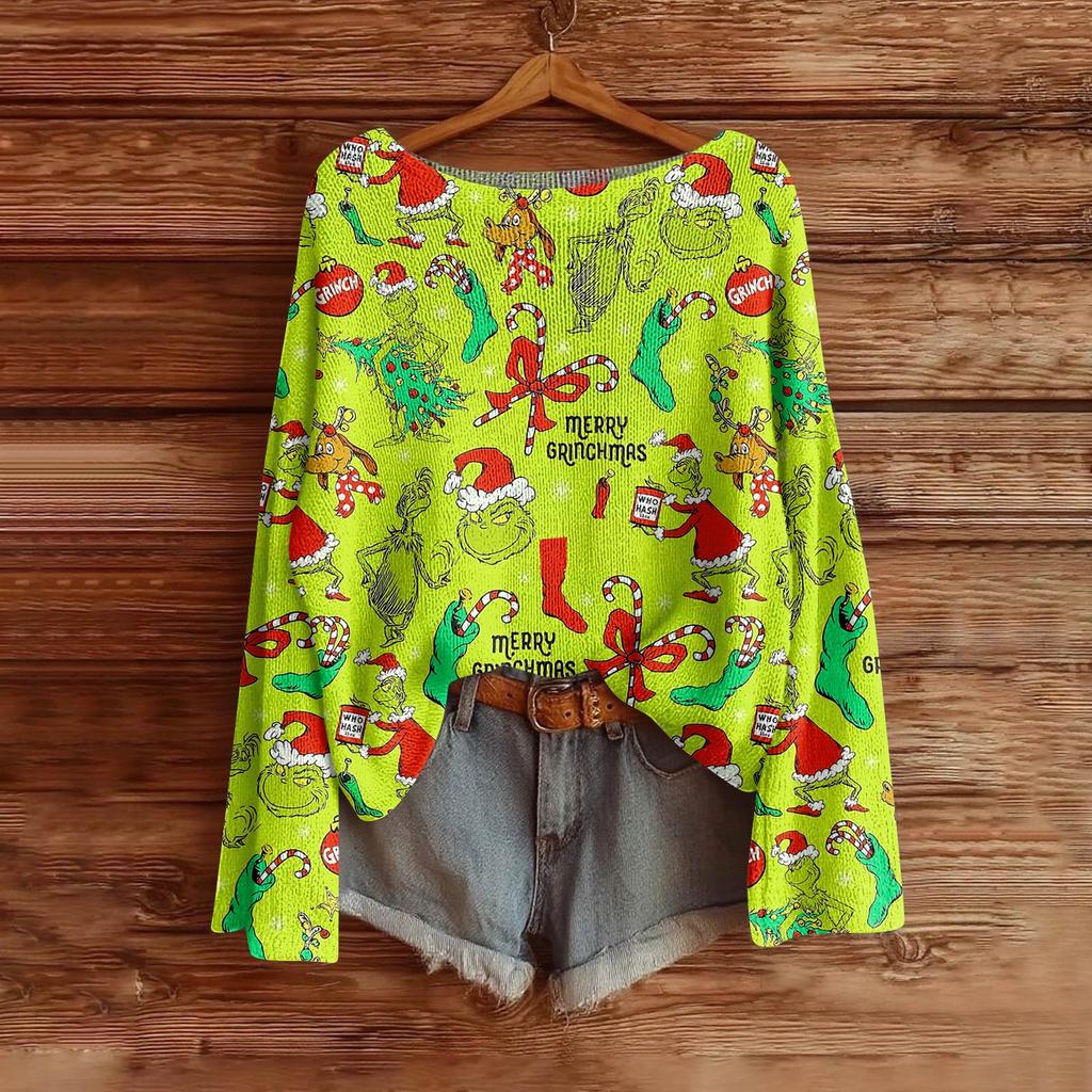 Damemote Langermet Christmas Snowman Snowflake Print Jakke Cardigan