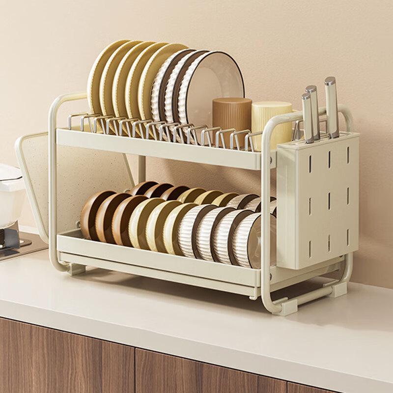 Stainless Steel 2-Tier Dish Drying Rack with Utensil Holders