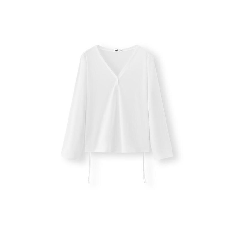 Semir Women's Long Sleeve Summer V-Neck Solid Color Linen-Like Loose Drawstring Blouse 2026 Gentle Top