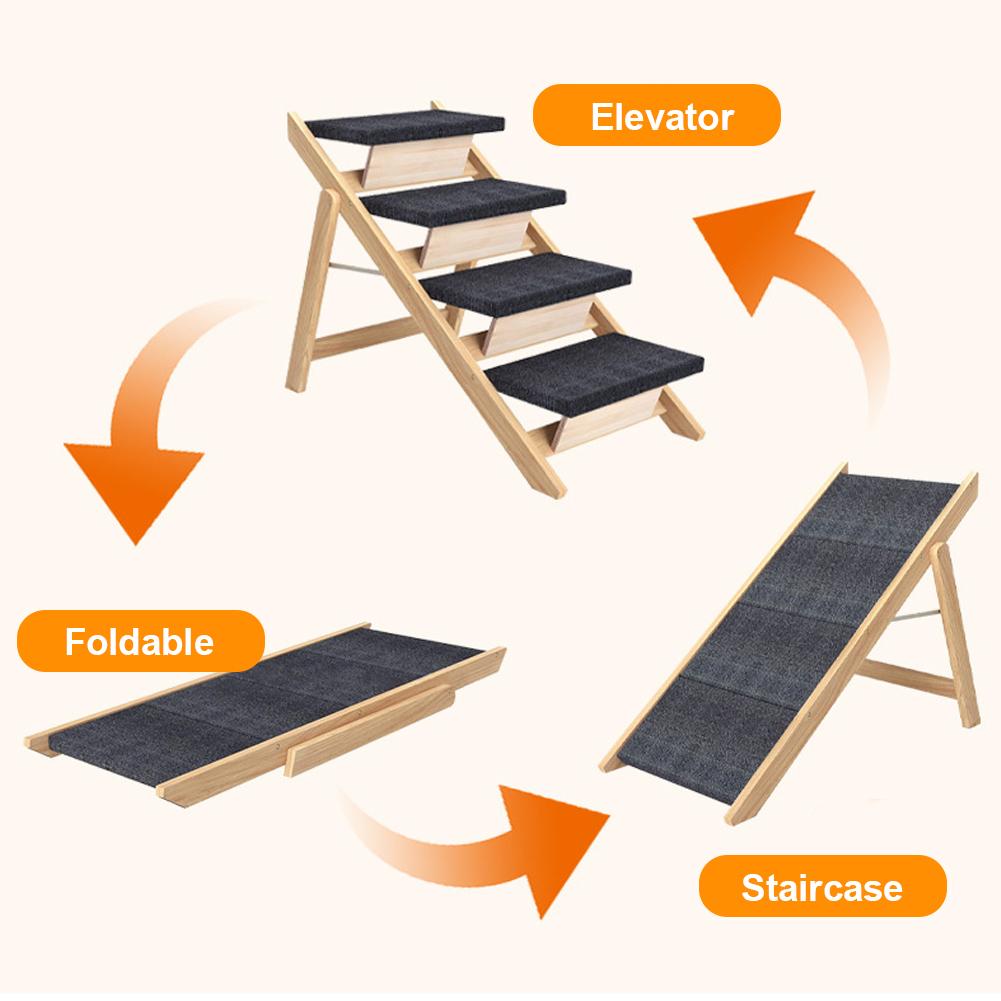 Outdoor Steps Dog Stairs Foldable Wooden Cat Climbing Ladder Non-slip Portable Pet Ladder for Small Animals Climbing