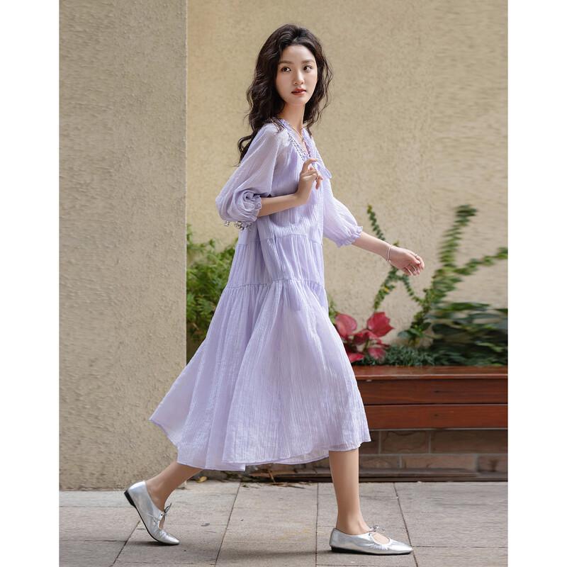 

Demana Wisteria Garden Lyocell Ruffle Drawstring A-Line Midi Dress S