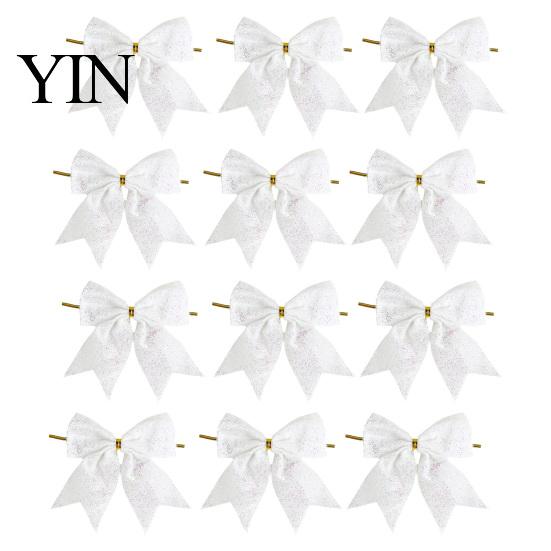 Festival Atmosphere Hanging Decor Glitter Christmas Bow, Gold Sparkling Ribbon Ornament for Decorative Bows with Binding Structure Tree Wreath