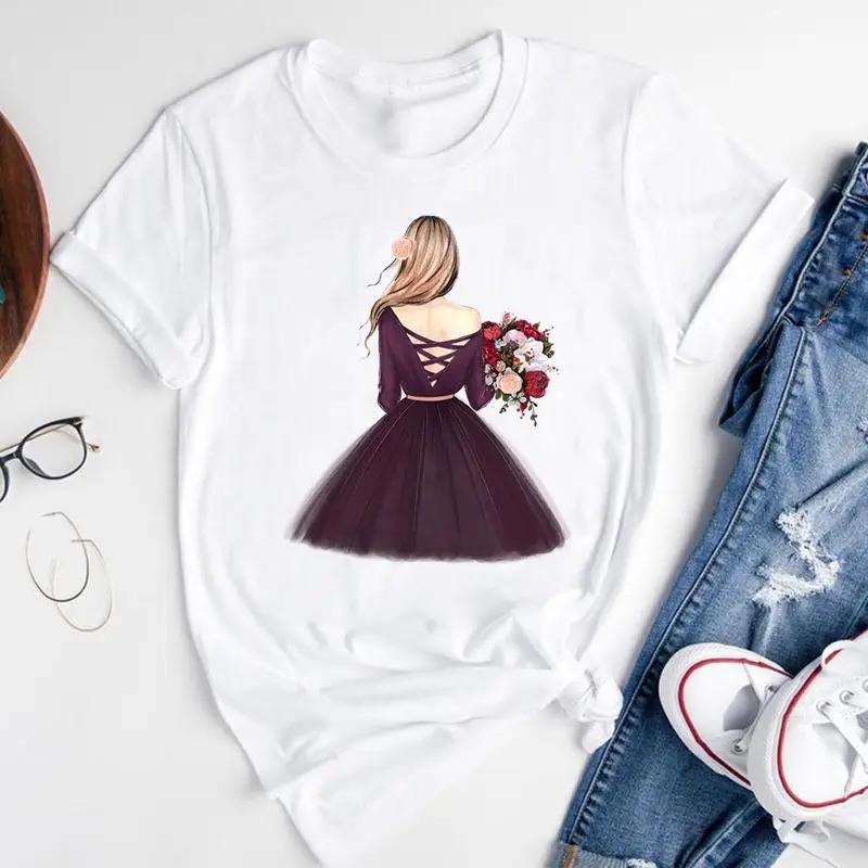 T-shirt Estiva alla Moda con Stampa di Ragazza del Caffè Cartone Animato, Top Casual da Donna, Magliette Grafiche Vintage, Maglietta Pro Choice