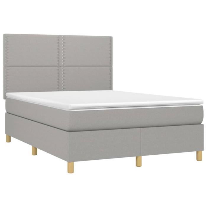 3142249 vidaXL Lit à sommier tapissier avec matelas Gris clair 140x190cm Tissu