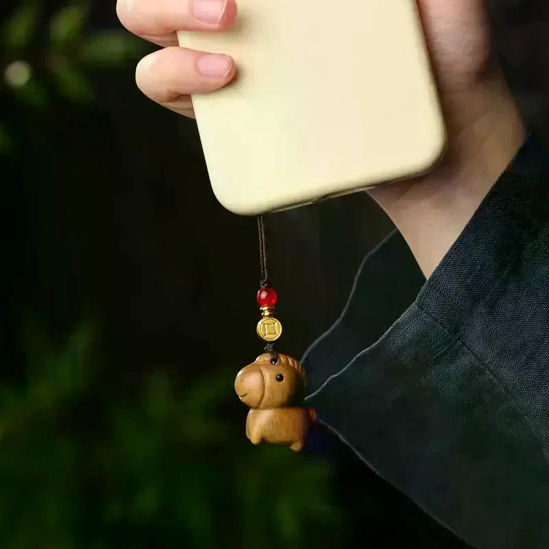 Creative Sandalwood Horse Pendant Keychain Year Of The Horse Mascot Mobile Phone Chain Backpack Hanging Decoration Souvenir Gift