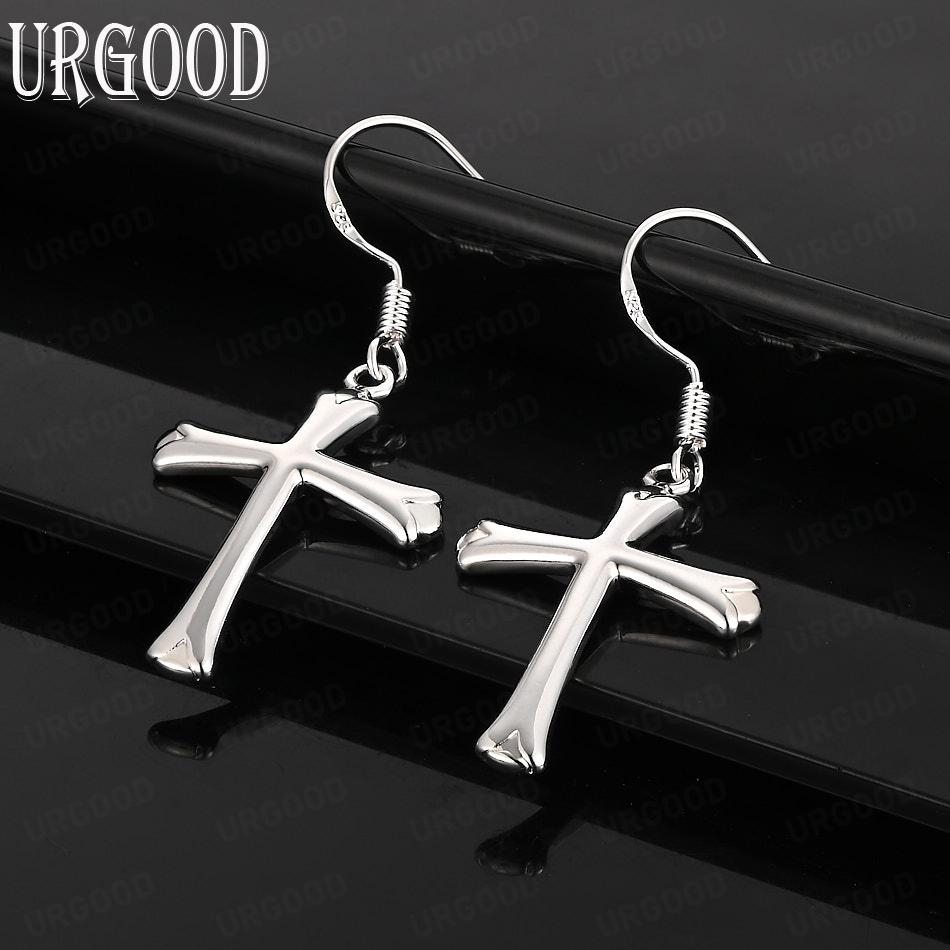 925 Sterling Silver Cross Pendant Piercing Earrings Fashion Wedding Jewelry