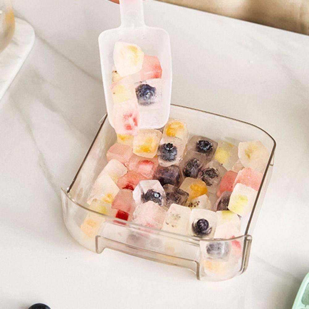 Press Type Ice Grid Tray Double-Layer Ice Storage Tray Easy Clean Ice Cube Mold Ice Making