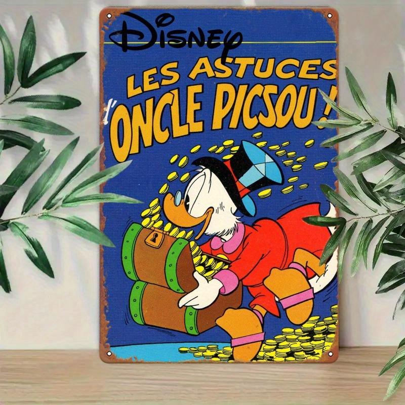 Vintage Uncle Scrooge Tin Sign - 30.48x20.32 Cm Metal Wall Art with "Les Astuces De Uncle Picsou" Design - Perfect for Office, S